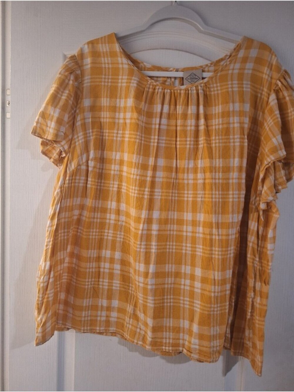 Women’s Yellow Plaid Short-Sleeve Top St Johns Bay Blouse 2X